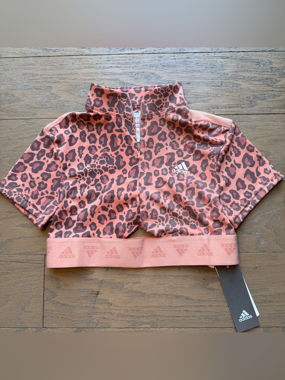 Adidas orange Leopard-Print Cropped Zip Top